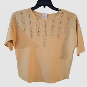 Embelished Women's Yellow Short Sleeve Sweater Tee
